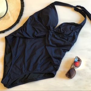 J. Crew Twist-front 1-piece swimsuit Navy EUC Sz10
